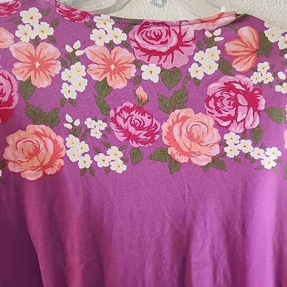 Quacker Factory 3/4 Sleeve T-Shirt with Floral Roses Bling Purple Medium - Picture 5 of 5